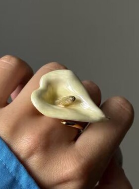 欧美跨境小众设计感马蹄莲开口戒指轻奢个性夸张滴油花朵指环饰品
