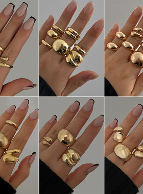 欧美风金属光面水滴抱抱戒指女 个性设计感开口指环Rings