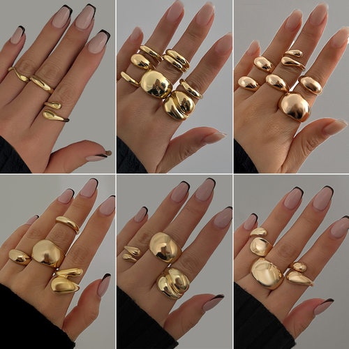 欧美风金属光面水滴抱抱戒指女 个性设计感开口指环Rings