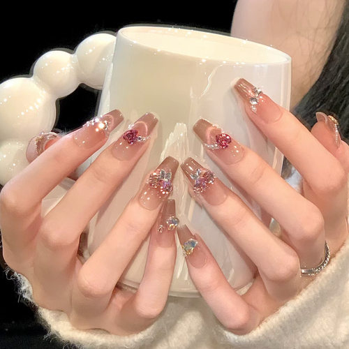 SP-198玫红曙光10片光疗手工猫眼纯欲显白轻奢美甲甲片