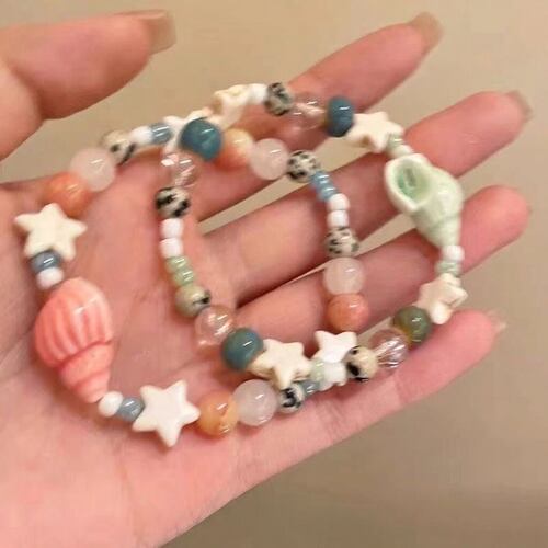 度假海螺星星玻璃串珠手链女轻奢小众精致手串高颜值学生手饰手串