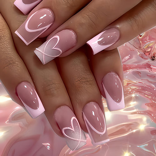 奶咖法式裸色nails 线条跨境美甲片外贸假指甲长甲美甲贴片