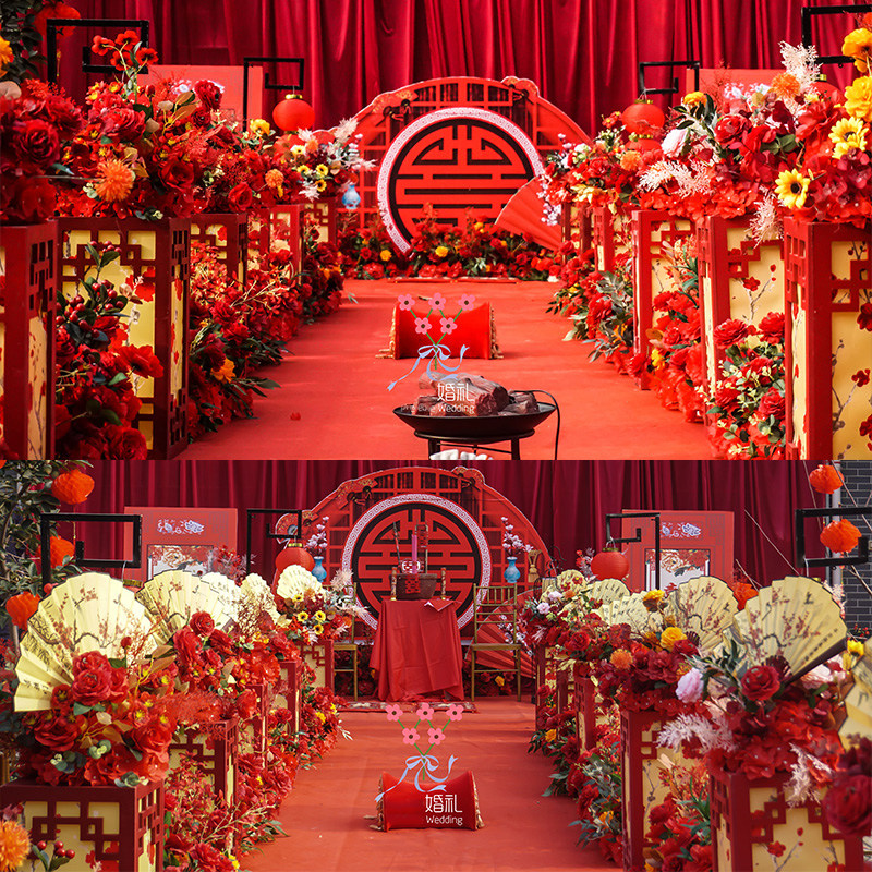 婚庆装饰道具柱子灯光灯笼中式方柱梅花路引婚礼摆件舞台布置场景