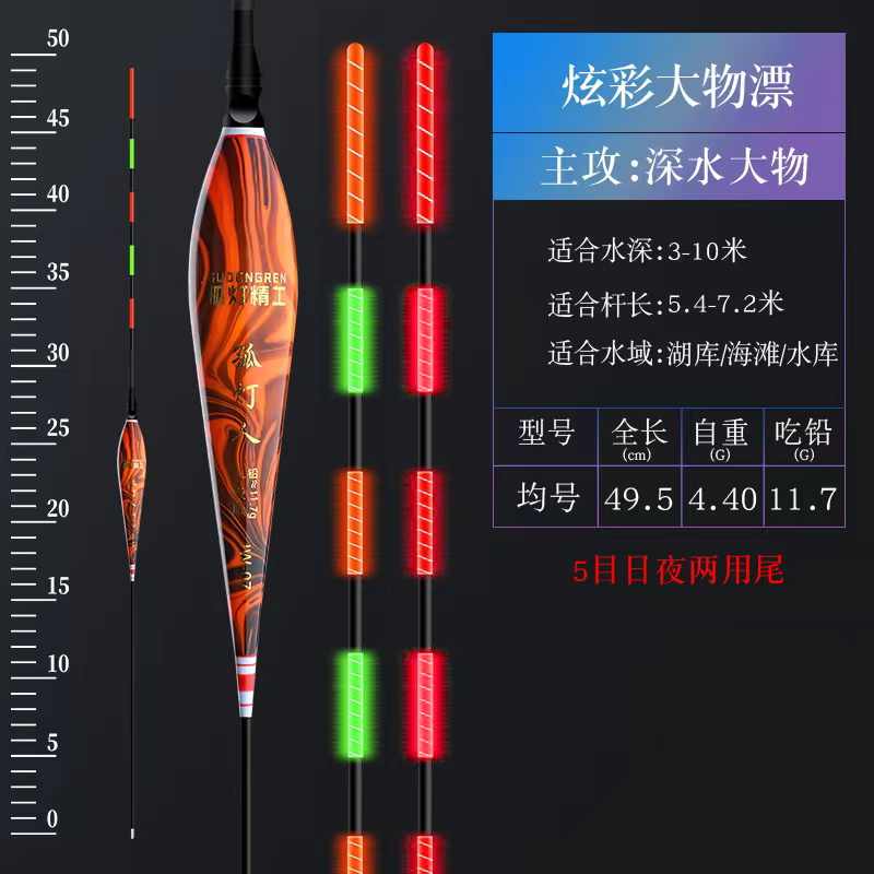 孤灯人咬钩变色彩绘大物超亮醒目加粗尾高灵敏日夜两用鲢鳙浮漂