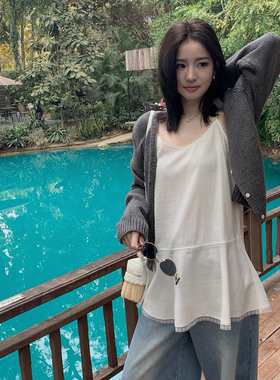 【YUXI严选】早春温柔奶油色系针织开衫+背心两件套轻盈垂感设计