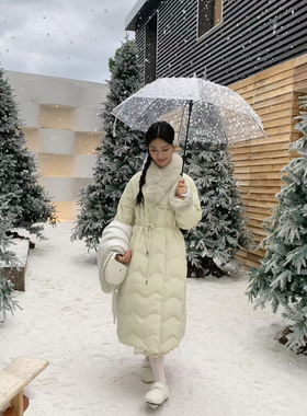 清仓 499 元【YUXI严选】温柔高级狐狸毛领中长款羽绒服90白鸭绒