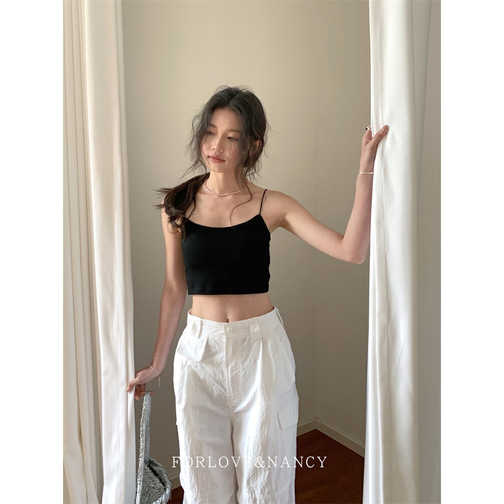 遮副乳纯色U领弹力修身吊带背心