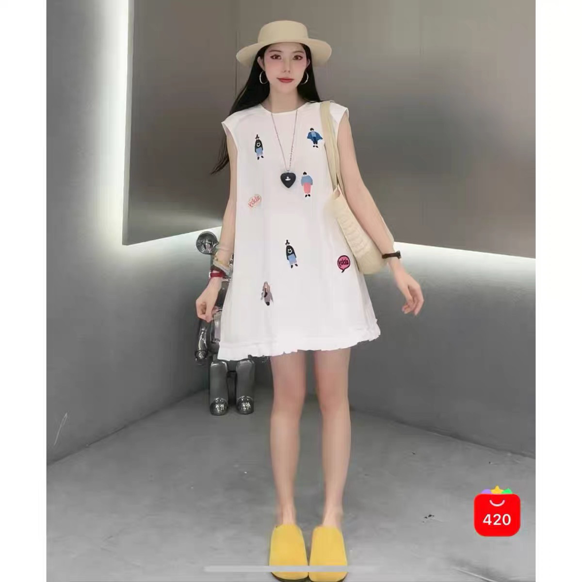 夏季清仓棉麻刺绣涂鸦连衣裙
