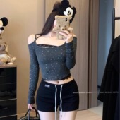 美式 小个子外穿显瘦阔腿休闲a字热裤 辣妹刺绣抽绳运动短裤 女夏季