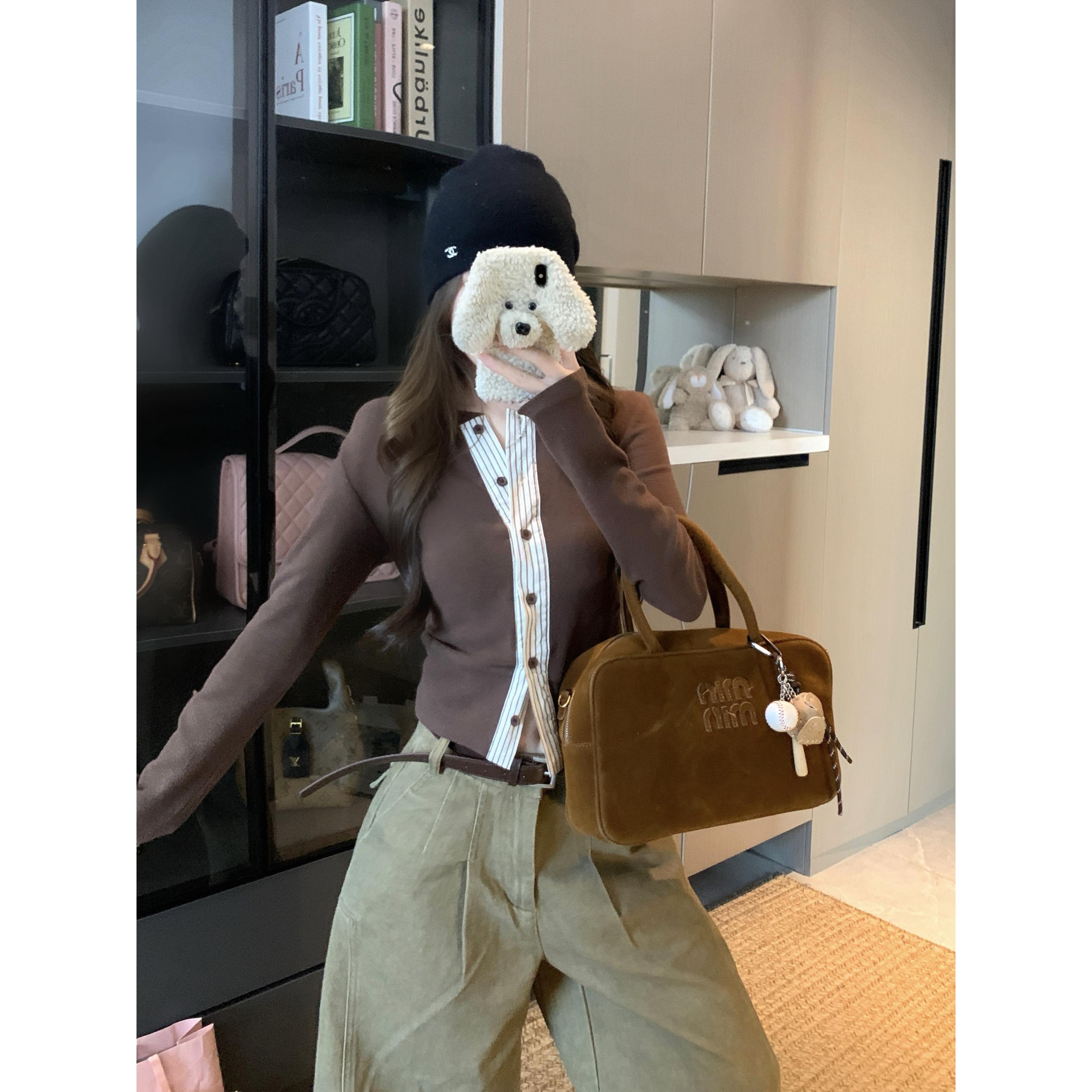 撞色条纹拼接设计感长袖开衫女