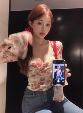 碎花冰丝长袖t恤短款防晒上衣