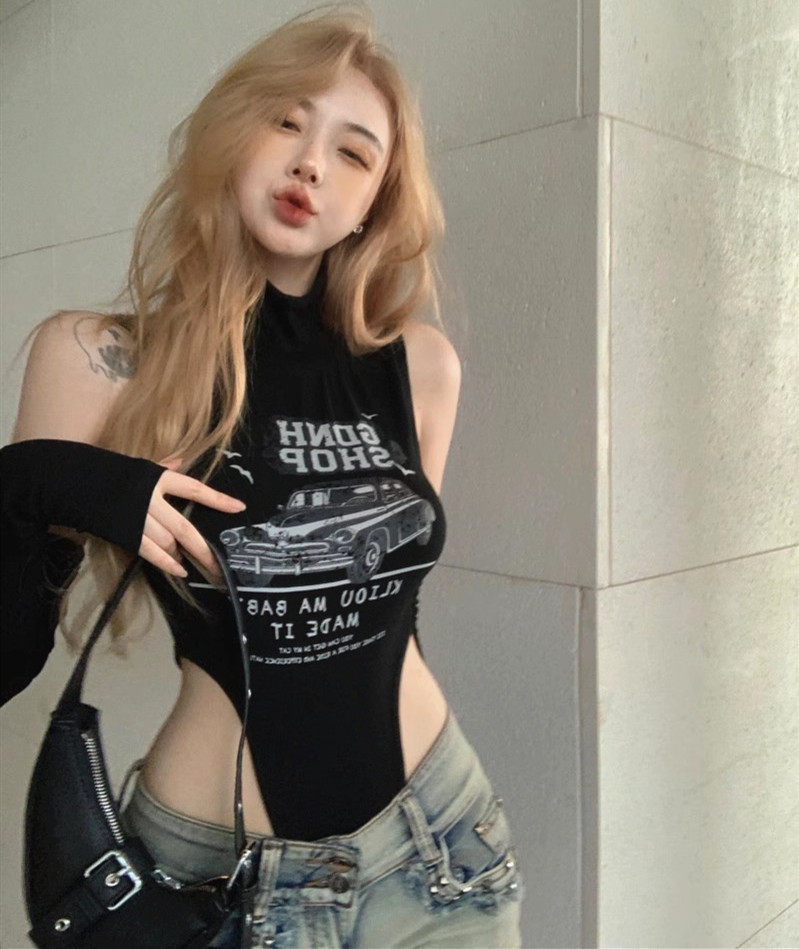 带袖套美式性感辣妹连档背心女