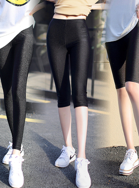 光泽裤薄款打底裤女春夏季外穿黑色七分九分裤紧身显瘦踩脚连袜裤