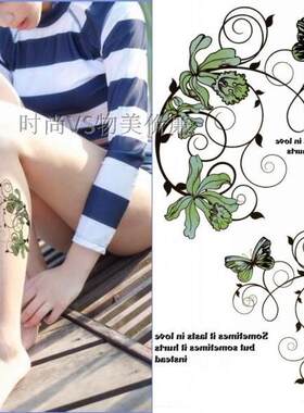 小清新纹身贴防水持久女款英文字母蝴蝶腿部脚踝假纹身全店18包邮