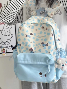 NICE新款 书包学院风可爱印花拼色中学生大容量双肩包上课小背包