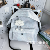 NICE女生双肩包夏季 新款 百搭小书包原创小众设计猫耳造型毛绒背包