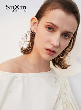 2024欧美饰品时尚个性夸张几何状耳环女圆环状长款耳钉耳饰女