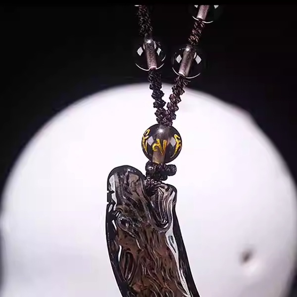 天然冰种黑曜石狼牙吊坠