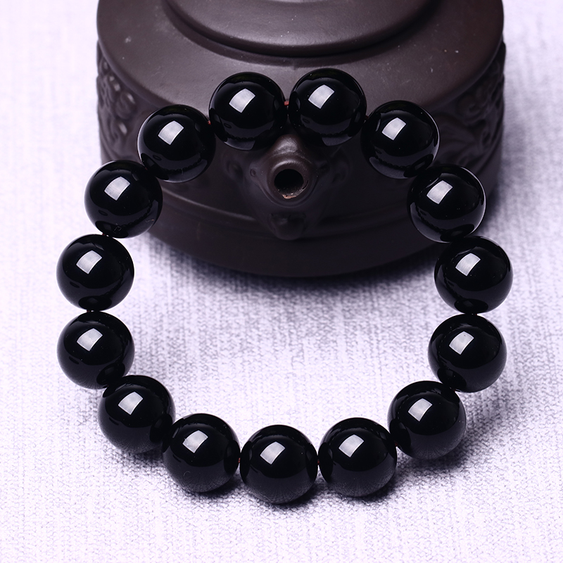 纯黑黑曜石手链情侣款单圈