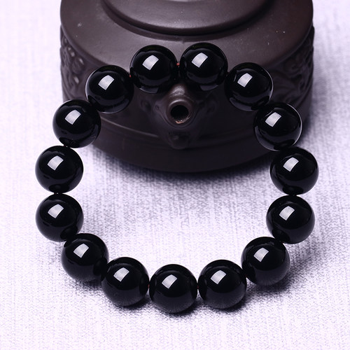 纯黑黑曜石手链情侣款单圈