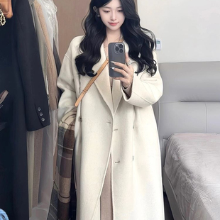 2024新款 韩系高级感小个子穿搭呢子外套女 燕麦色毛呢大衣女秋冬季