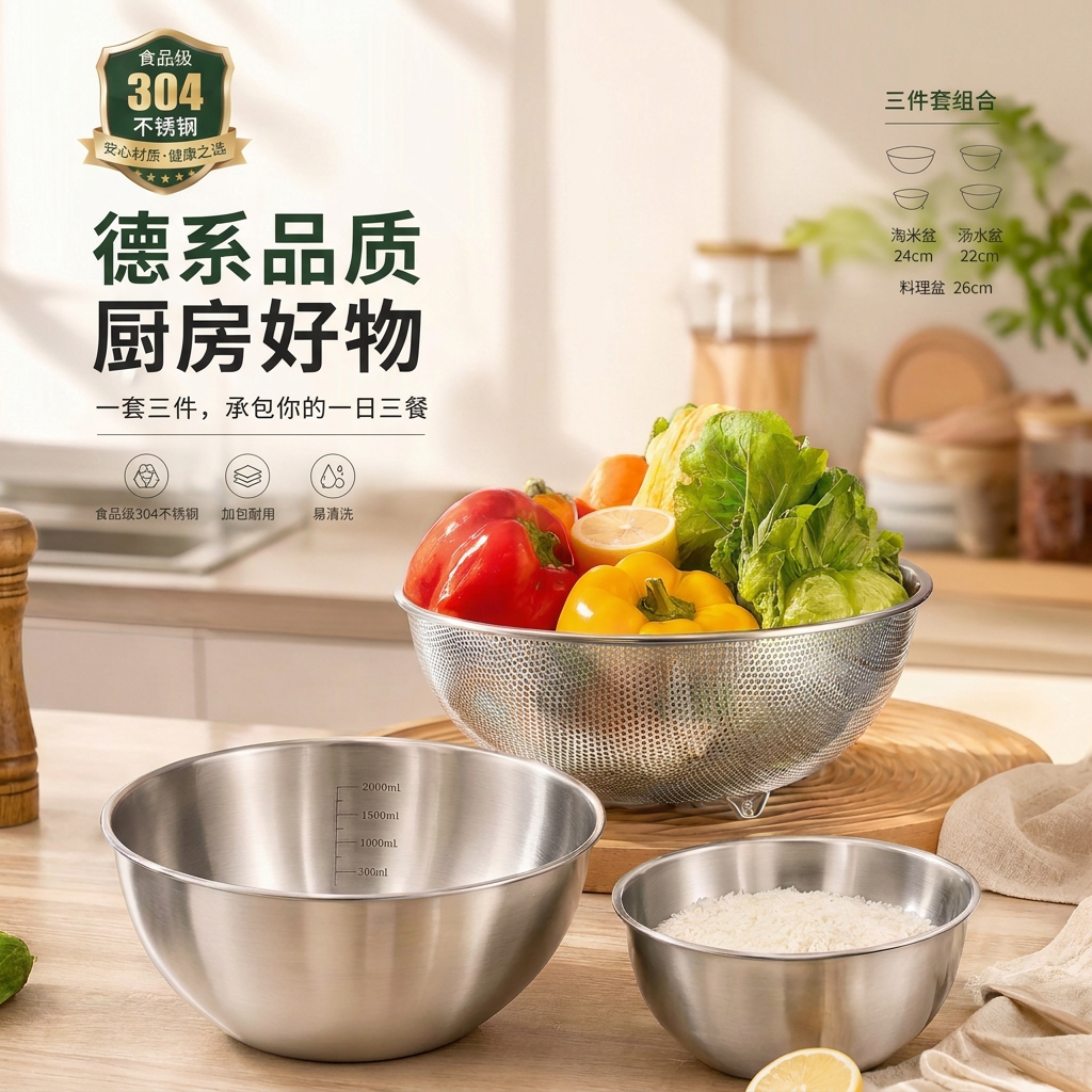 304不锈钢洗菜盆沥水篮套装图片