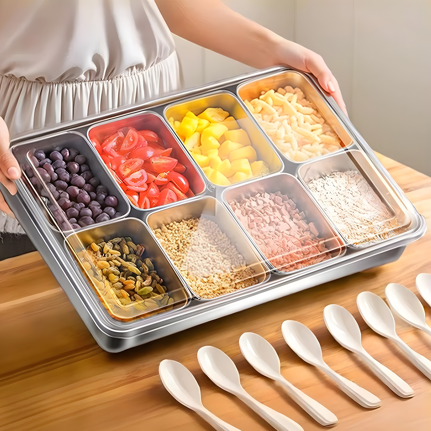 不锈钢分格冰粉配料盒分格