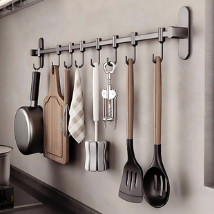 Madors厨房挂钩免打孔挂杆锅铲勺子置物架挂架不锈钢排钩收纳架子