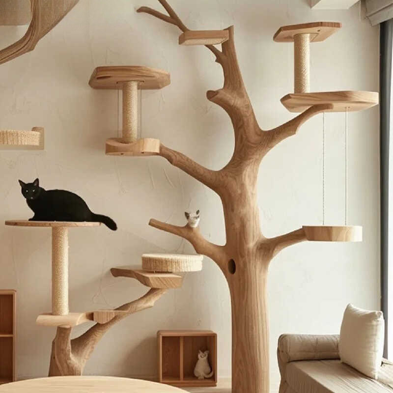 树干猫爬架实木猫架跳台一体猫窝家用原木猫树豪华别墅猫抓柱图片