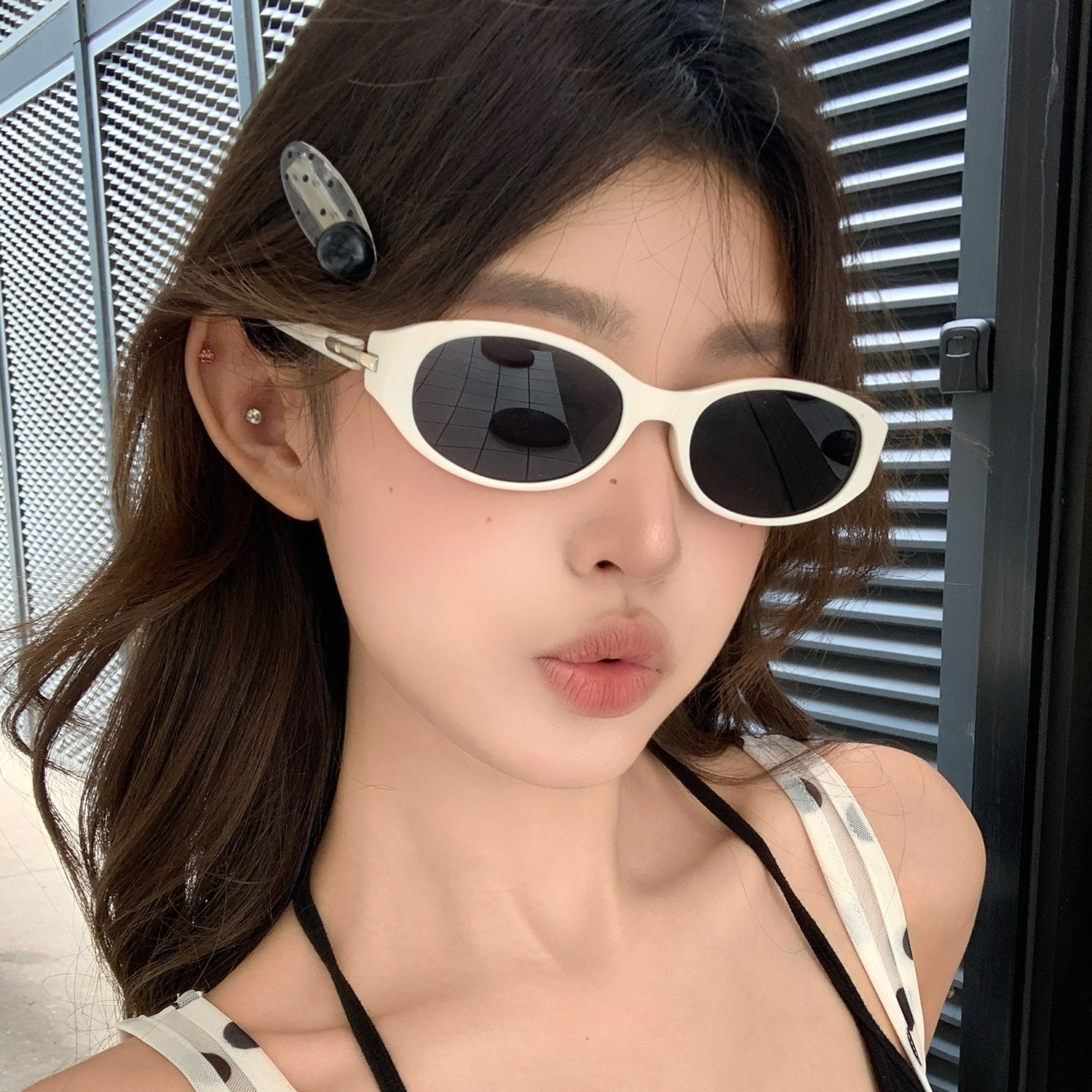 韩版复古白框猫眼太阳眼镜女小红书拍照时尚遮阳小脸潮酷墨镜百搭
