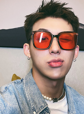 潮牌方形墨镜男时尚个性红色蹦迪嘻哈眼镜网红街拍防紫外线太阳镜
