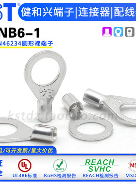 KST健和兴 德标DIN46234 圆形裸端子DRNB6-1 紫铜镀锡UL CSA认证