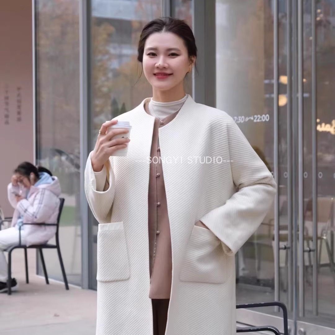 羊绒混纺中长款新中式外套