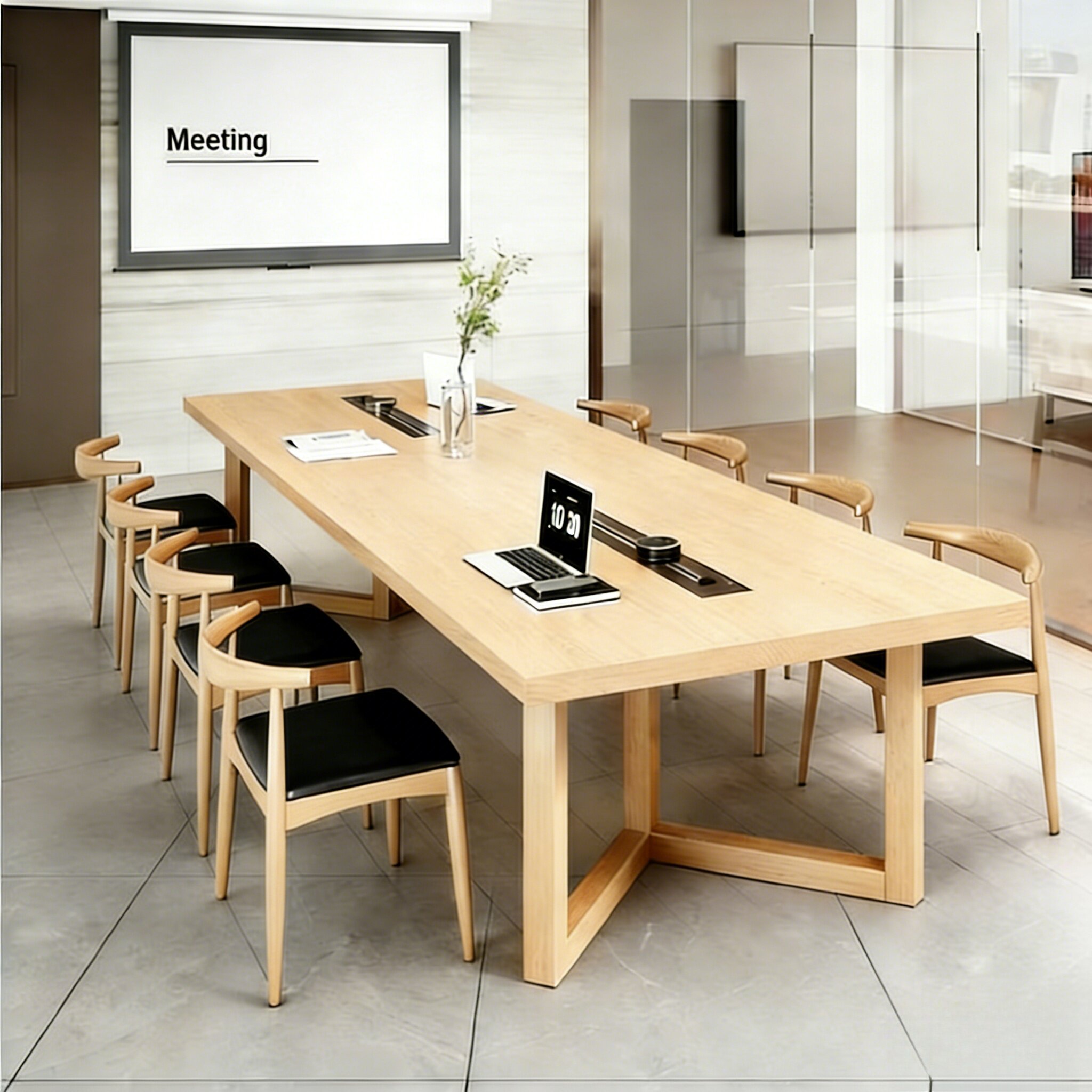 北欧实木会议桌长桌现代简约书桌图书馆办公室办公桌洽谈桌椅组合