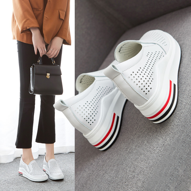 ZHR真皮内增高镂空小白鞋女7.5CM