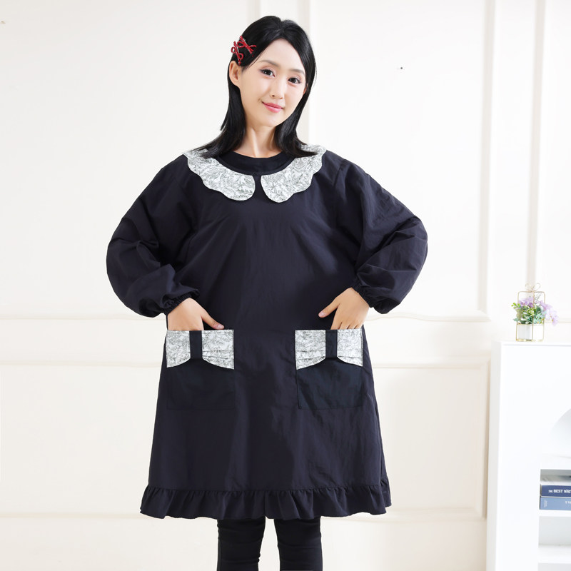 韩版娃娃领有袖围裙女防泼水公主裙宽松罩衣厨房家用工作服大口袋