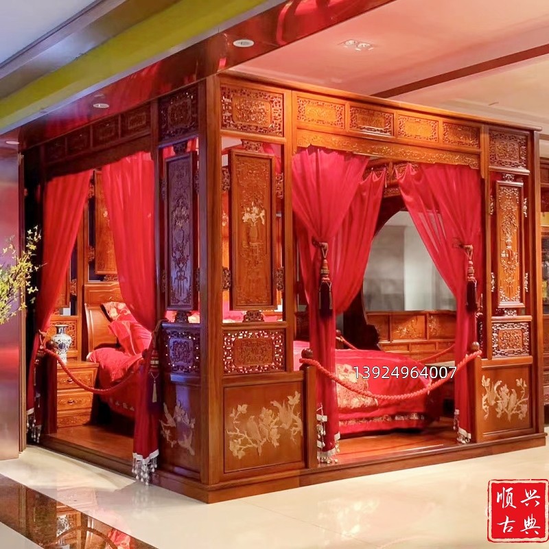 Myanmar rosewood Chinese-style rack bed Ming and Qing classical thousand-work step bed mahogany step bed antique palace bed custom