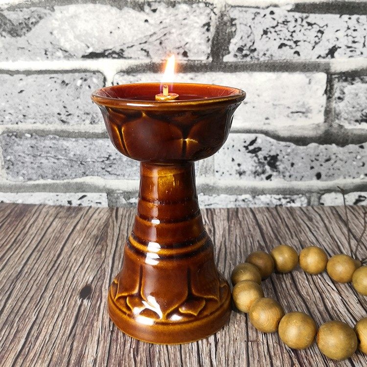 老式油灯灯盏陶器中式点油灯供灯祈福食用油佛灯家用寺院佛堂供佛