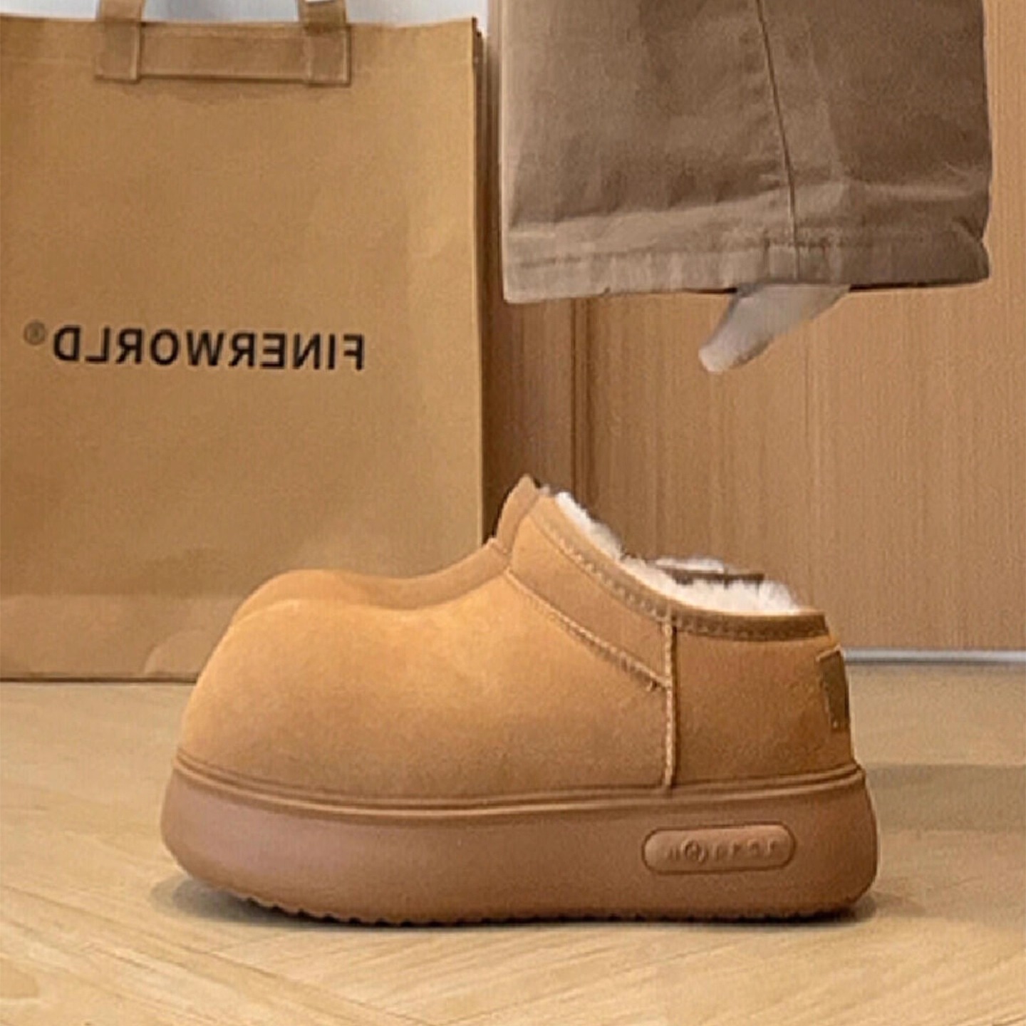 卡皮巴拉丑萌大头雪地靴女冬季加绒加厚保暖毛毛厚底一脚蹬懒人鞋