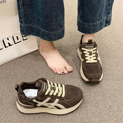 加绒老爹鞋女2025秋冬新款百搭厚底增高休闲运动德训鞋轻便阿甘鞋