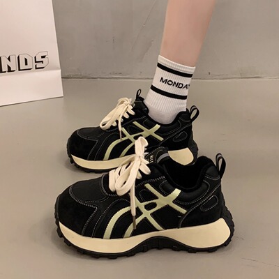 厚底鞋加绒老爹鞋女鞋子2025新款秋冬季百搭德训鞋休闲爆款运动鞋