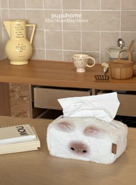 原创可爱小猫馒头猫pupu毛绒纸巾盒ins风韩系简约毛绒抽纸盒礼物