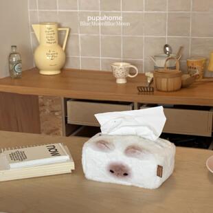 原创可爱小猫馒头猫pupu毛绒纸巾盒ins风韩系简约毛绒抽纸盒礼物