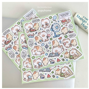 【BlueMoon puputime】馒头猫pupu玩具屋/夏日贴纸韩系可爱手帐