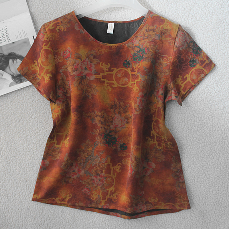 提花香云纱短袖圆领上衣简约百搭