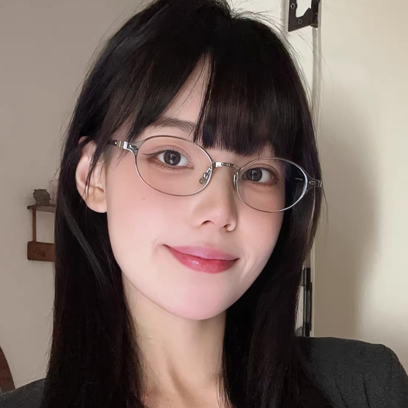 2026新款防蓝光眼镜金属椭圆形女高级感金丝素颜眼镜近视眼镜框架