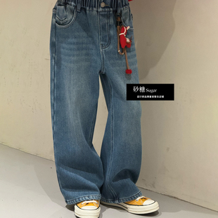 Jasper韩国波拉童装2025冬款新年装男女童加绒牛仔裤韩版宽松长裤