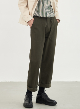 Liberty Kostume 纹理直筒工装军绿宽松军事风日常休闲裤男og107