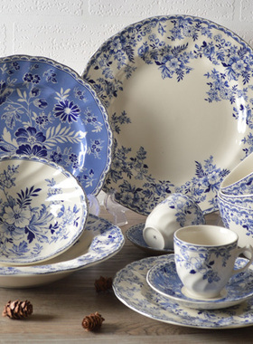 出口Johnson brothers德文郡釉中彩青花中西餐盘汤盘饭碗下午茶杯