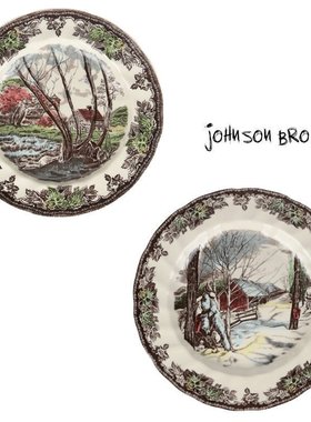 外贸出口英美釉中彩Johnson brothers庄园平盘餐盘食碗下午茶餐具
